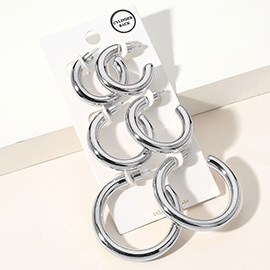 3Pairs - Puffy Metal Hoop Earring Set
