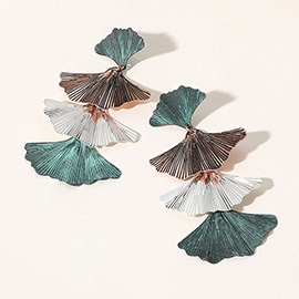 Metal Ginkgo Leaf Link Dropdown Earrings