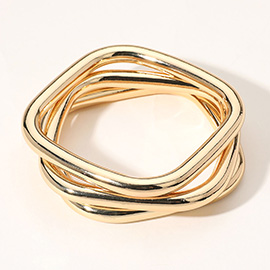 3PCS - Two Tone Metal Square Bangle Bracelet