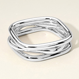 3PCS - Two Tone Metal Square Bangle Bracelet