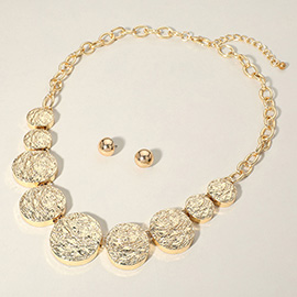 Textured Metal Pebble Disc Beaded Statement Necklace