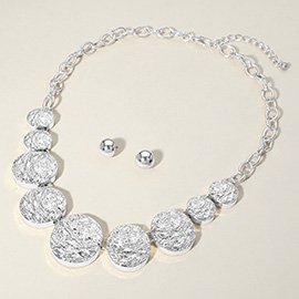 Textured Metal Pebble Disc Beaded Statement Necklace