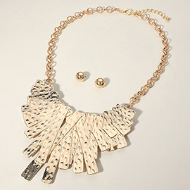 Abstract Textured Plate Accented Statement Necklace