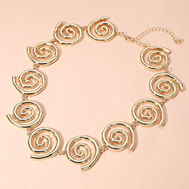 Textured Metal Swirl Link Statement Necklace