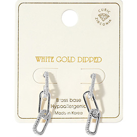 14K Gold Dipped CZ Stone Paved Paperclip Chain Drop Earrings