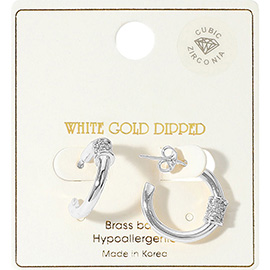 14K Gold Dipped CZ Stone Paved Pointed Hoop Earrings
