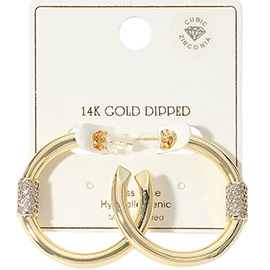 14K Gold Dipped CZ Stone Paved Pointed Hoop Earrings