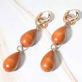 Oversized Wooden Teardrop Link Dropdown Pin Catch Earrings