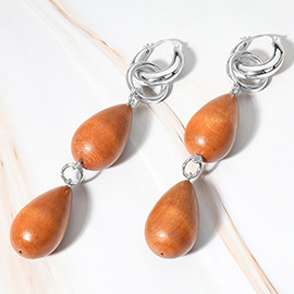 Oversized Wooden Teardrop Link Dropdown Pin Catch Earrings