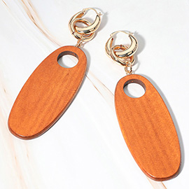 Oversized Retro Oval Wooden Plate Dangle Earrings