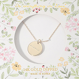 14K Gold Dipped MAMA Message Engraved Disc Pendant Necklace