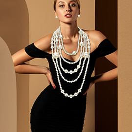 Chunky Pearl Beaded Multi Layered Statement Necklace