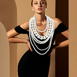 Chunky Pearl Beaded Multi Layered Statement Necklace