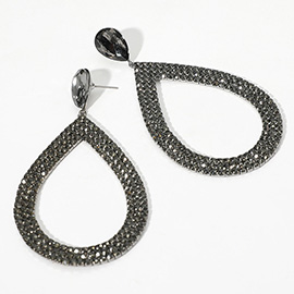 Rhinestone Pave Open Teardrop Dangle Evening Earrings