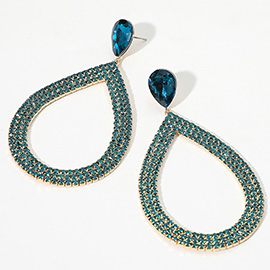 Rhinestone Pave Open Teardrop Dangle Evening Earrings