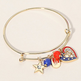 Enamel American USA Flag Heart Star Truth Charm Wire Bangle Bracelet