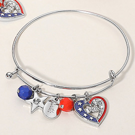 Enamel American USA Flag Heart Star Truth Charm Wire Bangle Bracelet