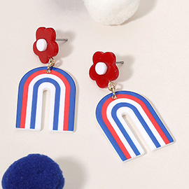 American USA Flag Colored Resin Flower Arch Drop Dangle Earrings