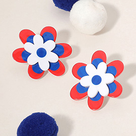 American USA Flag Colored Resin Flower Earrings