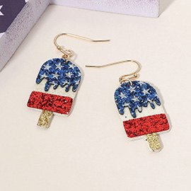 Glittered American USA Flag Popsicle Dangle Earrings