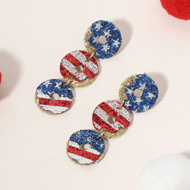 Glittered American USA Flag Trip Donut Link Drop Earrings