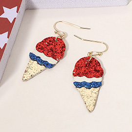 Glittered American USA Flag Ice Cream Cone Dangle Earrings