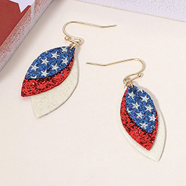 Glittered American USA Flag Triple Marquise Layered Dangle Earrings