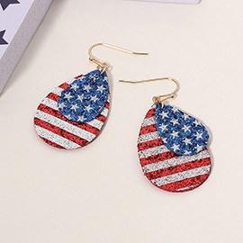 Glittered American USA Flag Teardrop Layered Dangle Earrings