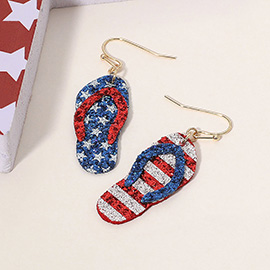 Glittered American USA Flag Flip Flop Dangle Earrings