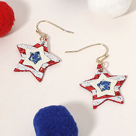 Glittered American USA Flag Star Dangle Earrings
