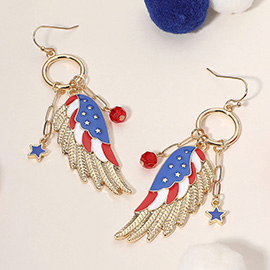 Enamel American USA Flag Wing Dangle Earrings