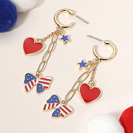 Enamel American USA Flag Bow Heart Star Charm Drop Dangle Earrings