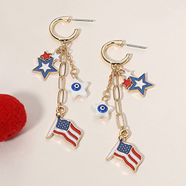 Enamel American USA Flag Star Charm Drop Dangle Earrings