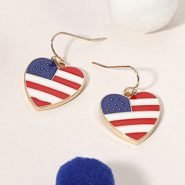 Enamel American USA Flag Heart Dangle Earrings
