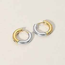 Stainless Steel Two Tone Huggie Hoop Earrings