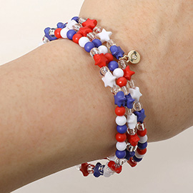 3PCS - American USA Star Beaded Stretch Multi Layered Bracelets