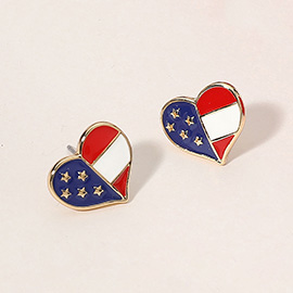 Enamel American USA Flag Heart Stud Earrings