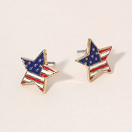 Enamel American USA Flag Star Stud Earrings