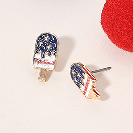 Glittered Enamel American USA Flag Popsicle Stud Earrings
