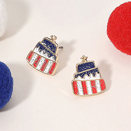 Glittered Enamel American USA Flag Cake Stud Earrings