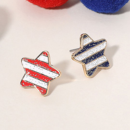 Enamel Sparkly American USA Star Stud Earrings