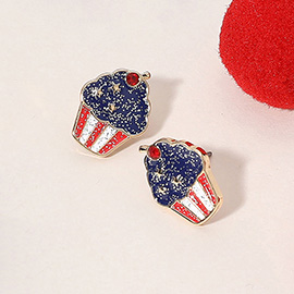 Glittered Enamel American USA Flag Cupcake Stud Earrings