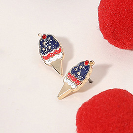 Glittered Enamel American USA Flag Ice Cream Stud Earrings