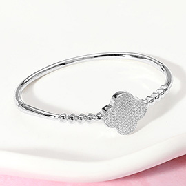 Stone Paved Quatrefoil Pointed Hinged Bangle Bracelet