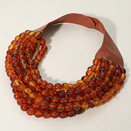 Chunky Acrylic Beaded Multi Layered Faux Leather Magnetic Necklace