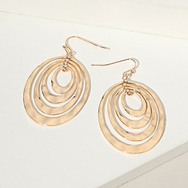 Hammered Metal Concentric Oval Dangle Earrings
