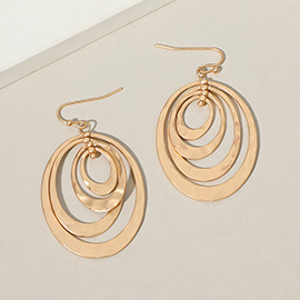 Hammered Metal Concentric Oval Dangle Earrings