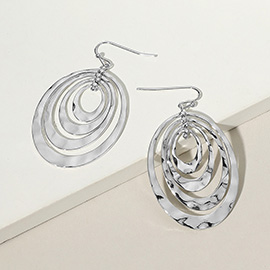 Hammered Metal Concentric Oval Dangle Earrings