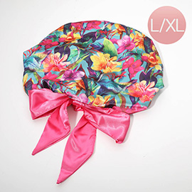 Tropical Flower Print Adjustable Hair Bonnet