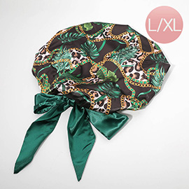 Green Leopard Chain Leaf Print Adjustable Hair Bonnet